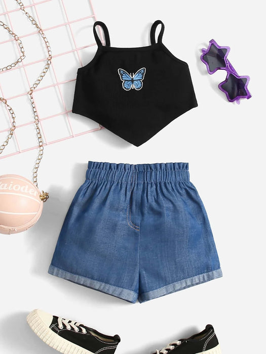 SHEIN Camisola con estampado de mariposas y pantalones cortos con dobladillo - Quierox - Tienda Online