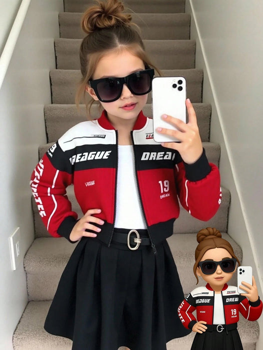 SHEIN Chaqueta bomber para chica joven, con estampado de letras en bloques de color - Quierox - Tienda Online