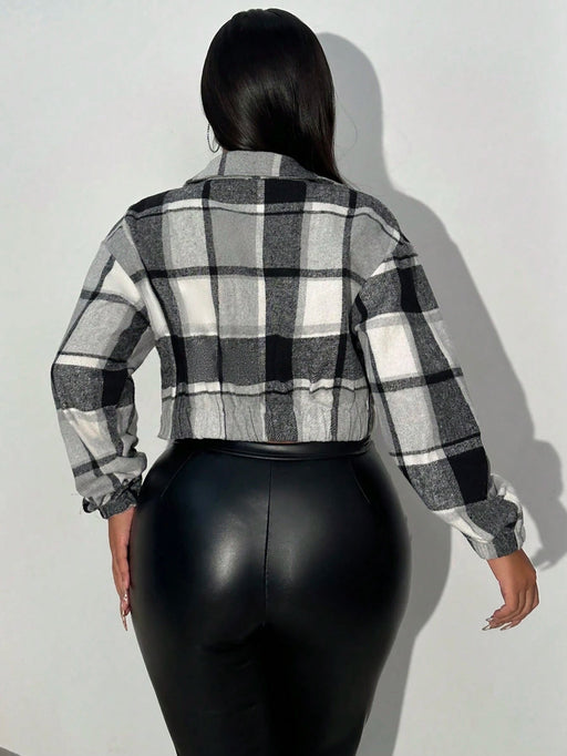 SHEIN Chaqueta casual con cremallera, bolsillo y estampado de cuadros - Quierox - Tienda Online