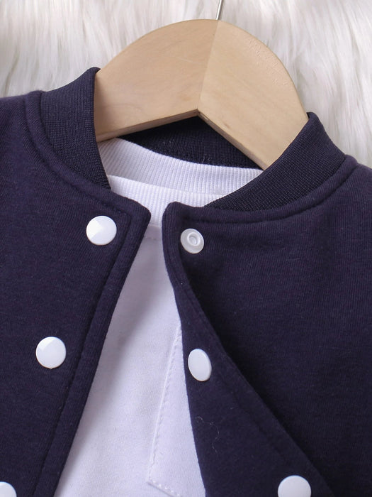 SHEIN Chaqueta universitaria con parches de letras y pantalones deportivos para niño sin camiseta - Quierox - Tienda Online