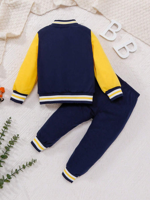 Shein Chaqueta universitaria y pantalones deportivos con parches de letras y rayas para bebé niño - Quierox - Tienda Online