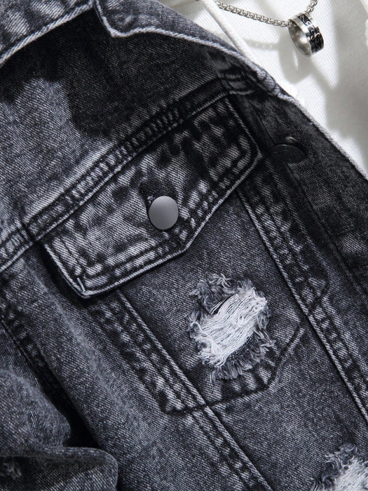 Shein Chaqueta vaquera rasgada de manga larga para hombre de Manfinity Homme - Quierox - Tienda Online