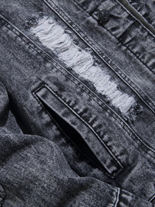 Shein Chaqueta vaquera rasgada de manga larga para hombre de Manfinity Homme - Quierox - Tienda Online