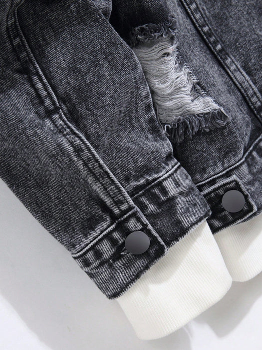 Shein Chaqueta vaquera rasgada de manga larga para hombre de Manfinity Homme - Quierox - Tienda Online