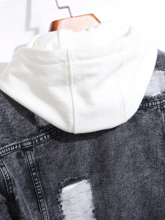 Shein Chaqueta vaquera rasgada de manga larga para hombre de Manfinity Homme - Quierox - Tienda Online