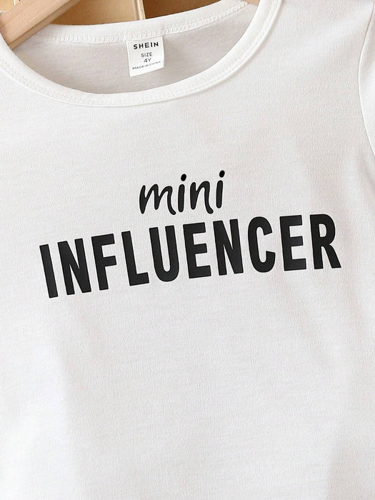 SHEIN Chica Joven con estampado de letra Camiseta - Quierox - Tienda Online