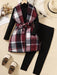 SHEIN Chica preadolescente con estampado de cuadros con cinturón Abrigo chaleco - Quierox - Tienda Online