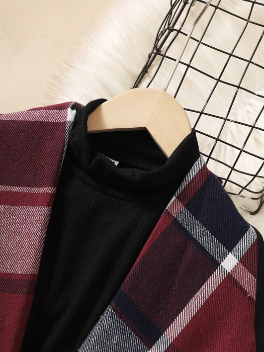 SHEIN Chica preadolescente con estampado de cuadros con cinturón Abrigo chaleco - Quierox - Tienda Online