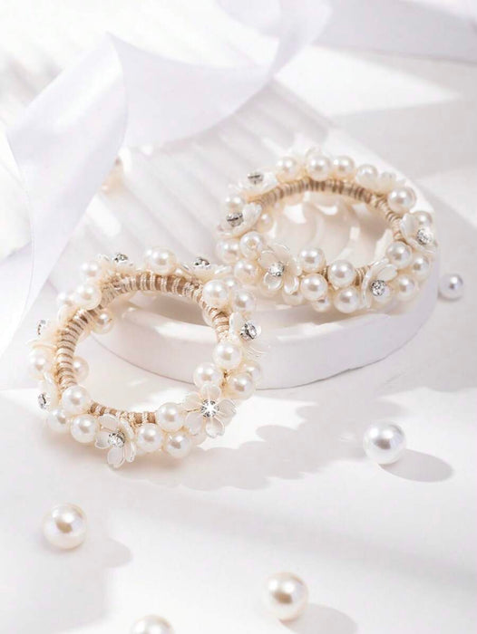 Shein Chicas 2 piezas Goma para pelo con diseño de perla artificial - Quierox - Tienda Online