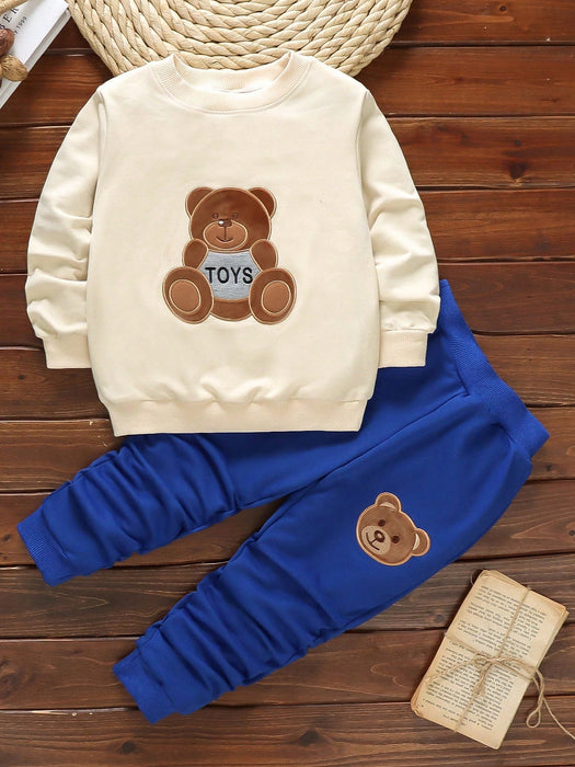 SHEIN Chico joven con bordado de oso con parche con capucha Cazadora con pantalones deportivos & Camiseta - Quierox - Tienda Online