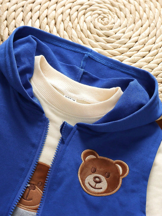 SHEIN Chico joven con bordado de oso con parche con capucha Cazadora con pantalones deportivos & Camiseta - Quierox - Tienda Online