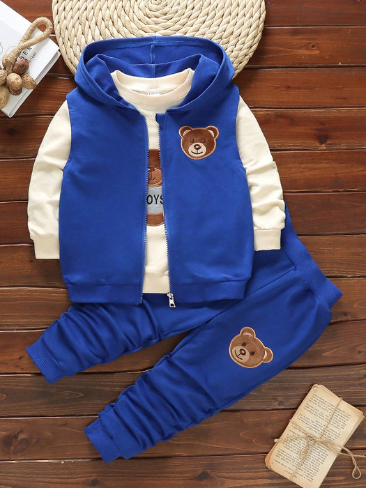 SHEIN Chico joven con bordado de oso con parche con capucha Cazadora con pantalones deportivos & Camiseta - Quierox - Tienda Online