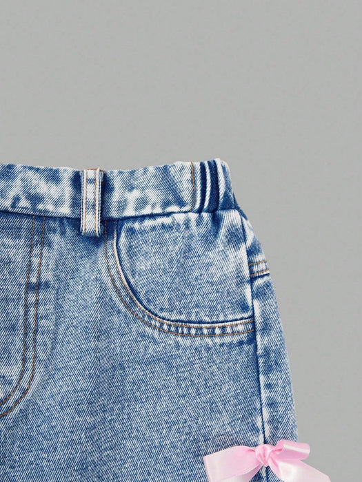 SHEIN ChillGRL Conjunto de 2 piezas para preadolescentes: camiseta con lazo y jeans - Quierox - Tienda Online