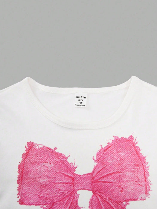 SHEIN ChillGRL Conjunto de 2 piezas para preadolescentes: camiseta con lazo y jeans - Quierox - Tienda Online