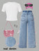 SHEIN ChillGRL Conjunto de 2 piezas para preadolescentes: camiseta con lazo y jeans - Quierox - Tienda Online