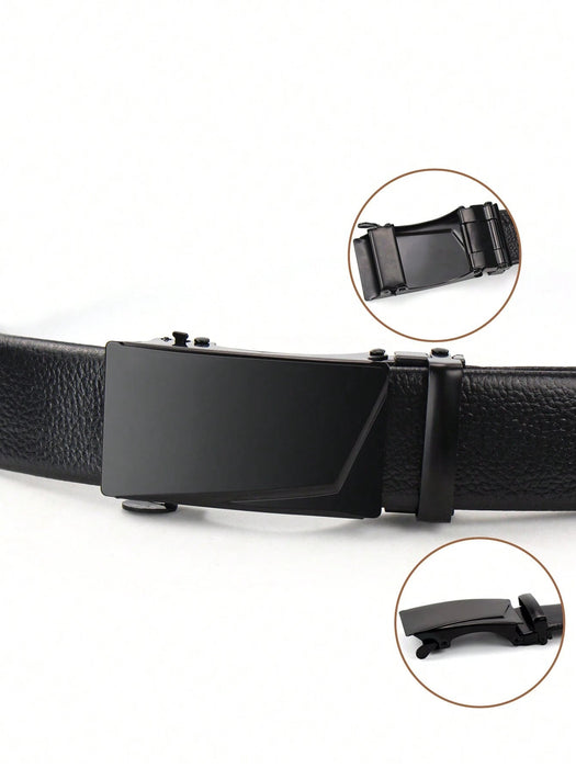 SHEIN Cinturón negro liso y clásico de negocios con hebilla automática de PU para hombres - Quierox - Tienda Online