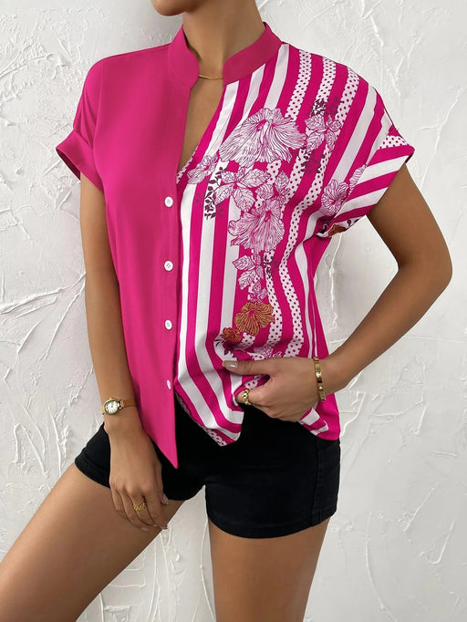 SHEIN Clasi Camicia floreale ea righe con botón - Quierox - Tienda Online
