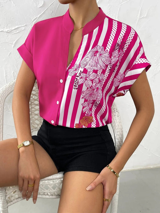 SHEIN Clasi Camicia floreale ea righe con botón - Quierox - Tienda Online