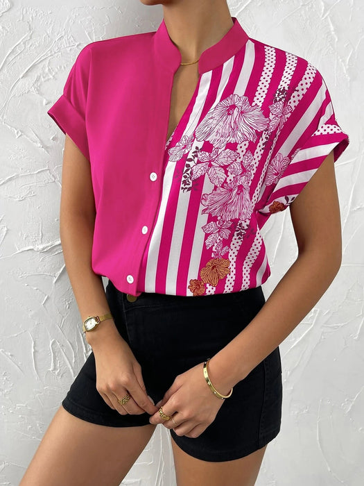SHEIN Clasi Camicia floreale ea righe con botón - Quierox - Tienda Online