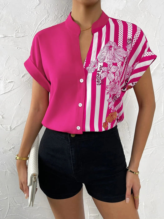 SHEIN Clasi Camicia floreale ea righe con botón - Quierox - Tienda Online