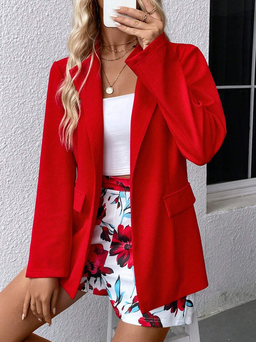 SHEIN Clasi Chaqueta informal de verano de color liso con shorts estampados de flores para mujer - Quierox - Tienda Online