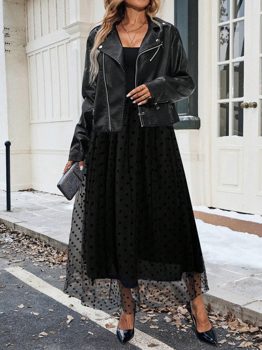 SHEIN Clasi Falda midi elegante de mujer con lunares de colores y malla, maxi de otoño - Quierox - Tienda Online