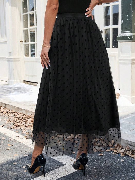 SHEIN Clasi Falda midi elegante de mujer con lunares de colores y malla, maxi de otoño - Quierox - Tienda Online