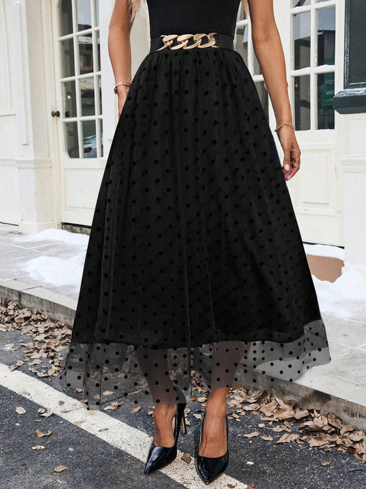 SHEIN Clasi Falda midi elegante de mujer con lunares de colores y malla, maxi de otoño - Quierox - Tienda Online