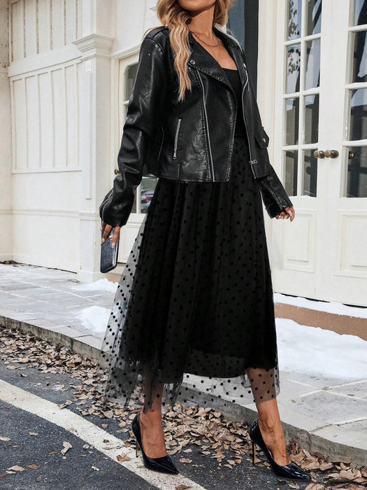 SHEIN Clasi Falda midi elegante de mujer con lunares de colores y malla, maxi de otoño - Quierox - Tienda Online