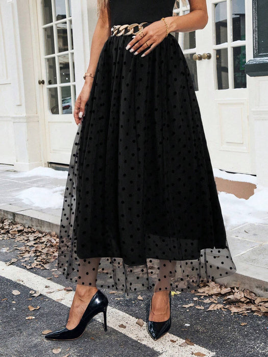 SHEIN Clasi Falda midi elegante de mujer con lunares de colores y malla, maxi de otoño - Quierox - Tienda Online