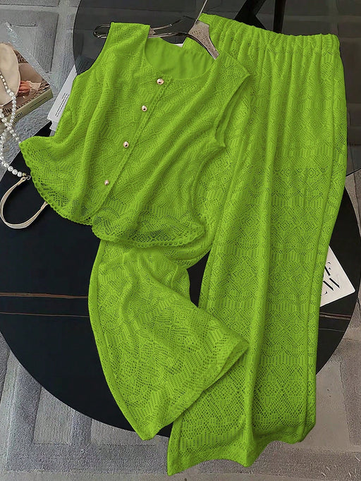 SHEIN Clasi Pantalones de punto calados con encaje de ganchillo para mujer - Quierox - Tienda Online