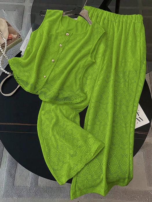 SHEIN Clasi Pantalones de punto calados con encaje de ganchillo para mujer - Quierox - Tienda Online
