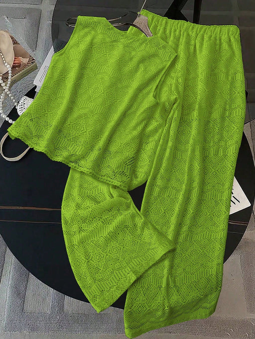 SHEIN Clasi Pantalones de punto calados con encaje de ganchillo para mujer - Quierox - Tienda Online