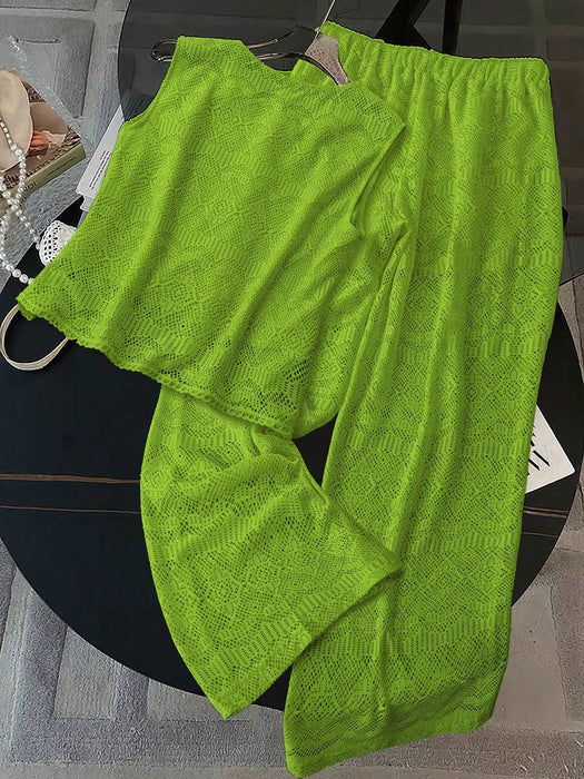SHEIN Clasi Pantalones de punto calados con encaje de ganchillo para mujer - Quierox - Tienda Online