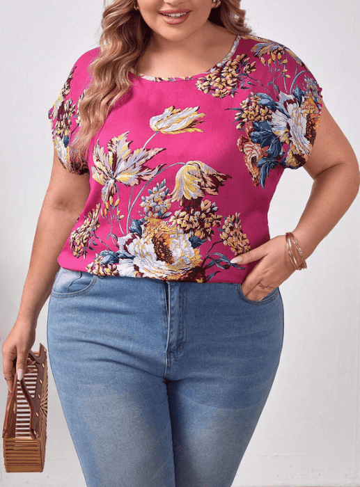 SHEIN Clasi Plus Blusa con mangas murciélago y estampado floral - Quierox - Tienda Online