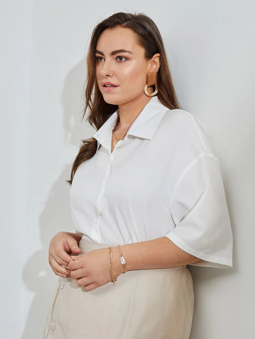 SHEIN Clasi Plus Blusa lisa con hombros caídos y botones - Quierox - Tienda Online