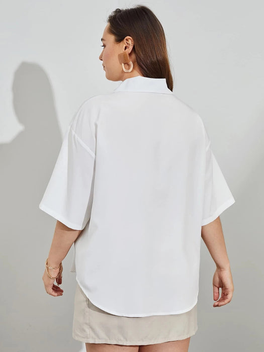 SHEIN Clasi Plus Blusa lisa con hombros caídos y botones - Quierox - Tienda Online