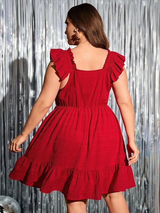 SHEIN Clasi Plus Vestido con escote cuadrado y bajo con volantes - Quierox - Tienda Online