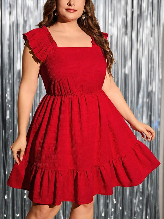 SHEIN Clasi Plus Vestido con escote cuadrado y bajo con volantes - Quierox - Tienda Online
