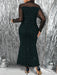 SHEIN Clasi Vestido verde de fiesta de Navidad elegante con lentejuelas y malla para mujer de talla grande - Quierox - Tienda Online