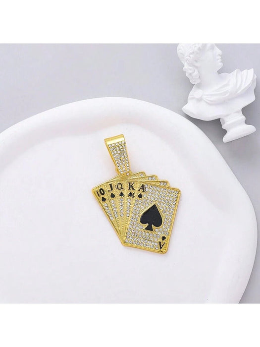 Shein Collar con colgante de carta de póker con diamantes de imitación para hombre, estilo punk hip hop - Quierox - Tienda Online