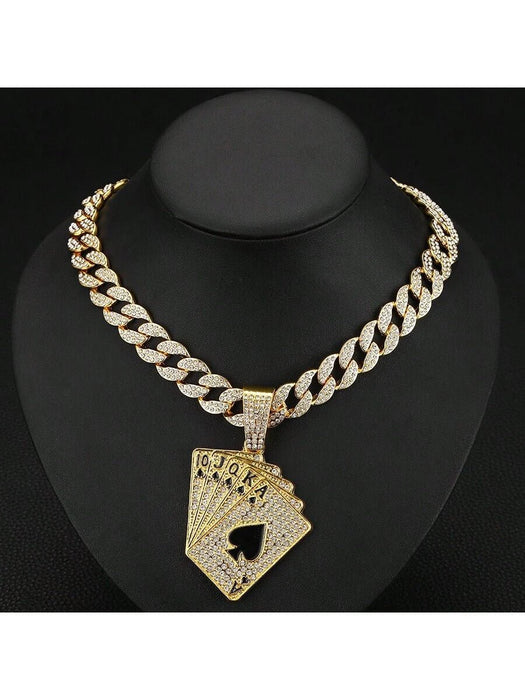 Shein Collar con colgante de carta de póker con diamantes de imitación para hombre, estilo punk hip hop - Quierox - Tienda Online