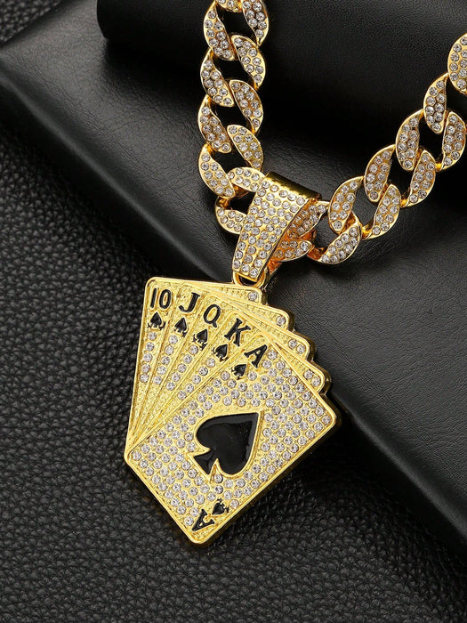 Shein Collar con colgante de carta de póker con diamantes de imitación para hombre, estilo punk hip hop - Quierox - Tienda Online