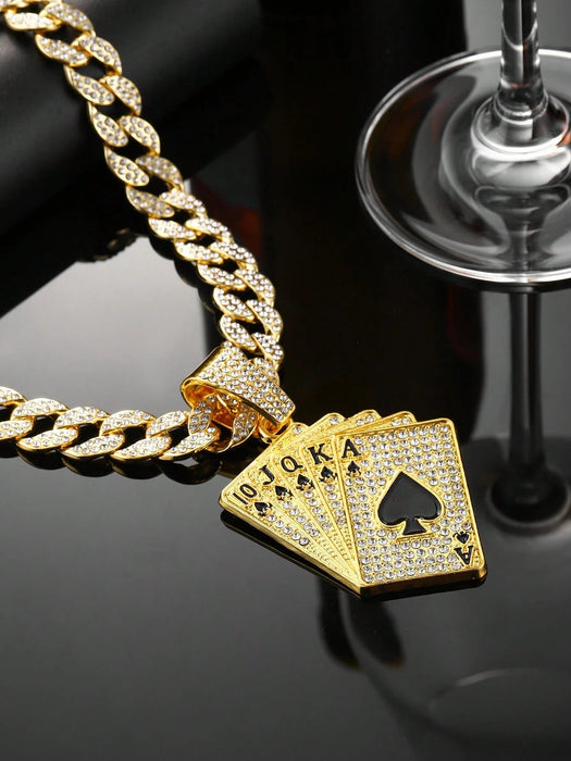 Shein Collar con colgante de carta de póker con diamantes de imitación para hombre, estilo punk hip hop - Quierox - Tienda Online