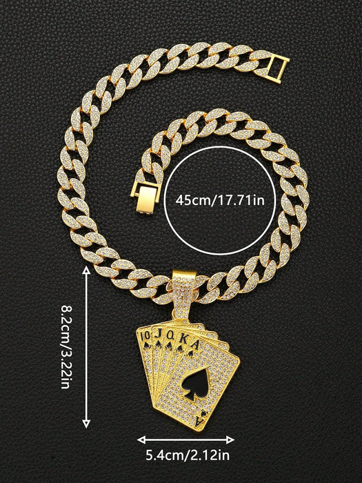Shein Collar con colgante de carta de póker con diamantes de imitación para hombre, estilo punk hip hop - Quierox - Tienda Online