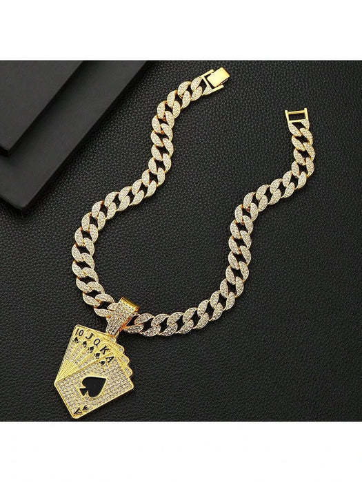 Shein Collar con colgante de carta de póker con diamantes de imitación para hombre, estilo punk hip hop - Quierox - Tienda Online