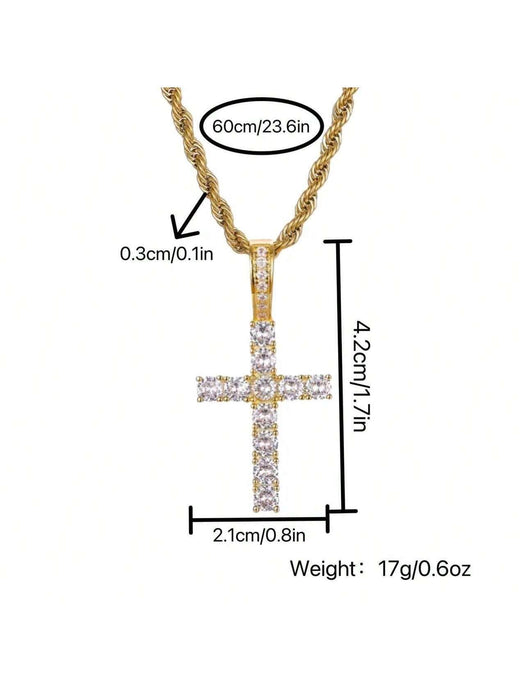 Shein Collar con colgante de cruz de circonitas microincrustadas y cadena trenzada de acero de titanio, plateada - Quierox - Tienda Online