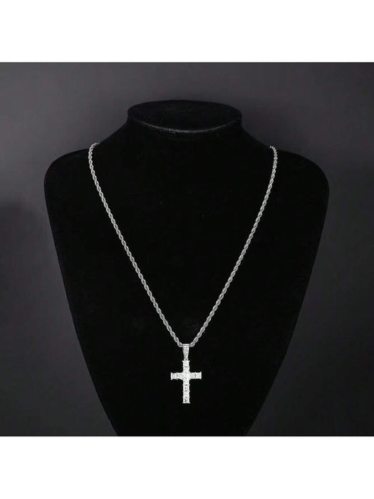 Shein Collar con colgante de cruz de circonitas microincrustadas y cadena trenzada de acero de titanio, plateada - Quierox - Tienda Online