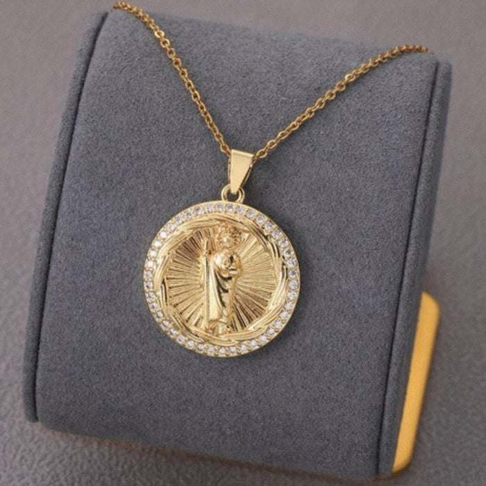 Shein Collar de acero inoxidable con colgante de la serie Retro de la Virgen María - Quierox - Tienda Online