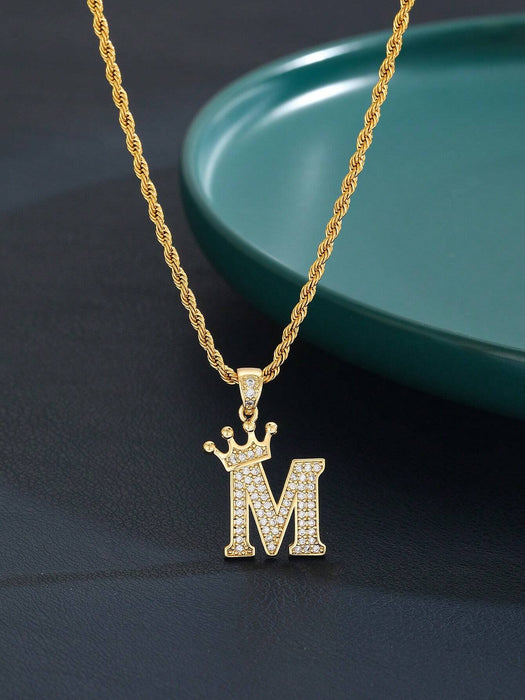 Shein Collar de cadena torcida dorada con colgante de letra, ideal para hombres, niñas y niños - Quierox - Tienda Online